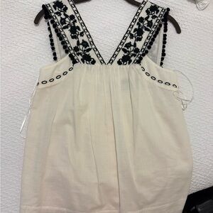 J. Crew Cream and Black Embroidered Blouse